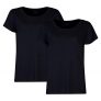 Camiseta para Mujer, Cuello Redondo o en Pico, Ligera, Transpirable y Suave, Manga Corta, Pack de 2 (Cuello Redondo – Negro, M)