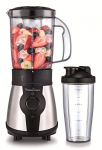 Moulinex Blend&Go LM1BD – Batidora de Vaso de 300 W con jarra de plástico ligero y resitente de 1.3 L, incluye botella de 750 ml transportable, sistema de 4 cuchillas, acabados en acero inoxidable