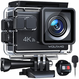 WOLFANG Cámara Deportiva GA100 4K 30FPS, Videocámara WiFi de 20MP, Cámara Subacuática 40M con Micrófono Dual, 2.4G Remoto Control, EIS antivibración, 2 Baterías, Varios Accesorios
