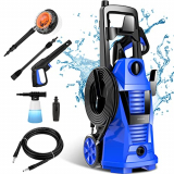 Limpiador de Alta presión COOCHEER con Boquilla 3 en 1, Boquilla de Espuma, Pistola de Alta presión, Manguera de 5 m, Cable de 5 m, 1400 W, presión: 135 Bar, caudal máximo: 590 litros por Hora (Azul)
