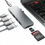 Hub USB 7 en 2 de Aluminio, con 2 Conectores Thunderbolt 3 Puerto USB Type-C PD Puerto de Transferencia de Datos USB-C y Puertos USB 3.0, Lector de Tarjetas SD/Micro SD para MacBook Pro