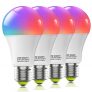 HaoDeng Alexa WLAN Bombilla LED Inteligente, Regulable, RGBCW Policromo Cambiando, E27 A19, 800Lúmenes (Equivalente a 80 W), Compatible con Alexa Echo, Google Home Siri IFTTT 4 Pack