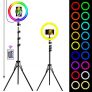 Queta Aro de Luz Trípode LED, Anillo de Luz 7 Colores RGB de 10″ 2 Modo 10 Brillo Ajustable con Control Remoto Inalámbrico para Selfie Fotografía Youtube Maquillaje para Móvil, Tripode Ajustable 1.7m