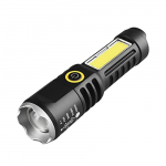 CalmGeek Linterna con dos fuentes de luz portátil con alto brillo al aire libre enfoque telescópico linterna ajustable USB recargable noche camping lámpara (plata)