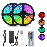 10M Tiras LED RGB 5050,300 LEDs Tiras LED de Luces Kit con Control Remoto IR de 44 Teclas,Impermeable IP65,Adaptador de Alimentación 12V 6A,Luces Led Decoracion para el Hogar,Cocina,Navidad