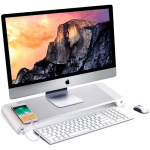 NK Soporte de Monitor Portátil – Elevador de Ordenador de Aluminio Antideslizante, 4 Puertos de Carga USB, 22W, hasta 20″, Peso 10kg, (Color Plateado)