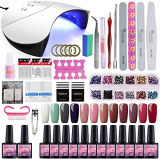 Saint-Acior Lámpara Secador de Uñas 36W UV/LED 12PCS Esmalte Semipermanente Kit Uñas de Gel Primer Uñas Top Coat DIY Uña Arte Kit para Manicura
