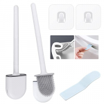Yotako Cepillo de Inodoro de Silicona con Soporte, Paquete de 2 Cuencos Buddy Cabeza Plana de Pared con Mango Largo Antideslizante para Limpiar el baño higiénico, Elevador de la Cubierta