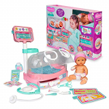 Nenuco – Doctora, ¿cómo está mi bebé? Muñeco de 35 cm recién nacido, incubadora con luces y sonidos y accesorios de enfermería como monitor New Born, para niños y niñas de 3 años, Famosa (700016660)