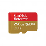 SanDisk Extreme – Tarjeta de Memoria microSDXC de 256 GB con Adaptador SD, A2, hasta 160 MB/s, Class 10, U3 y V30, Oro/Rojo