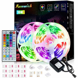 Tira LED 10M, Romwish RGB SMD 5050 Luces LED Kit de Cambio de Color con Control Remoto de 44 Teclas y Fuente de Alimentación, para Dormitorio, Cocina, TV, Fiesta, Decorativas Habitacion