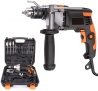 Taladro Percutor, 850W 3000RPM Taladro Eléctrico con Varios Accesorios y Maletín Portátil, Martillo Taladro 2 Funciones en 1, 360° Empuñadura Giratoria de Metal