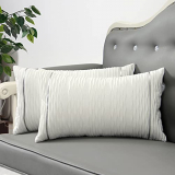 SUNBEAUTY Funda Cojin 30×50 Blanco Terciopelo Fundas de Cojines Rectangulares Decorativos con Rayas de Plata 2pcs Cushion Cover para Cama Sofá Sala de Estar Dormitorio Silla Coche Decoracion