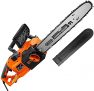 Motosierra, 2400W Motosierra Eléctrica, 45CM Oregon Cadena, Motor Longitudinal, Excelente Equilibrio, 15m/s Velocidad , Autolubricación, Tensión y Cambio de Cadena sin Herramientas