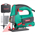 HYCHIKA Sierra de Calar 800W, Corte en Madera: 110mm, 800W 800-3000SPM, Velocidad Ajustable (1-6), 4 Modos de Corte, Corte -45º a 45º, Caja Magnética de Hoja, Cortar Madera Metal Plástico