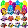 FunsLane Huevos de Pascua, 12 Piezas precargadas con Autos extraíbles, vehículos de Juguete para favores de Fiesta de Pascua, Rellenos de cestas de Pascua, Rellenos de Bolsas de Regalos
