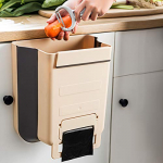 jojobnj, Cubos de basura de reciclaje Bote de basura Colgante con Contenedor de bolsa de basura, Bote de basura plegable ecológico, Bote de basura portátil de cocina / baño (9 litros marrón)