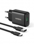 UGREEN 18W Cargador Quick Charge 3.0, Cargador de Pared USB con Cable USB C de 1M Carga Rápida para Samsung S20 S10 S9 A21 A51, Xiaomi Redmi Note 9 Note 8 Redmi 9 Mi9, iPhone Huawei Honor HTC Sony LG