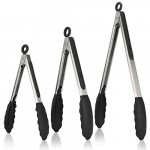 U-Taste 17/22/30 cm Pinzas Cocina Silicona, con Puntas de Silicona de Alta Resistencia al Calor de 315 ℃, Mango de Acero Inoxidable 18/8, Para Ensalada, Barbacoa, Freír, Juego de 3 (Negro)