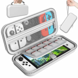 HSTOP Funda Compatible con Nintendo Switch/Switch OLED, Switch/Switch OLED Estuche Rígido de Almacenamiento Duradero Prueba de Golpes para Consola Nintendo Switch/Switch OLED y Accesorios-Blanco