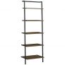 HOMCOM Estantería de Escalera con 5 Estantes Estantería Industrial con Marco de Metal Librería Inclinada para Salón Dormitorio Oficina 60,5x35x171 cm Nogal