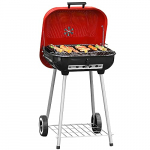 Outsunny Barbacoa de Carbón Picnic con Ruedas y Estante Parilla de Carbón Vegetal BBQ Jardín Exterior Ahumador Parilla Acampada 45×47.5x70cm