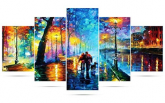 Kit de pintura con diamantes 5D cristales, TAOPE 5 Pack Kit de bordado de diamantes 5D para manualidades, diamantes estilo punto de cruz Decoración(pared/hogar) -Paseando después de la lluvia