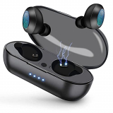 Auriculares Bluetooth 5.0, graves profundos con controlador de 10 mm, micrófonos integrados, control táctil, 30 horas de autonomía, impermeable IPX7, funda de carga inalámbrica, para iOS y Android