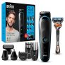 Braun MGK5280 9 en 1 – Máquina recortadora de barba, set de depilación corporal y cortapelos para hombre, color negro/azul, Maquina cortar pelo