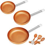 Sartenes Induccion Antiadherentes | Set de 3 Juego de Sartenes Cobre con Espátulas y Cuchara | Apto para Lavavajillas | Apto para Todo Tipo de Estufas incluidas Inducción | 20-24-28 cm