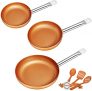 Sartenes Induccion Antiadherentes | Set de 3 Juego de Sartenes Cobre con Espátulas y Cuchara | Apto para Lavavajillas | Apto para Todo Tipo de Estufas incluidas Inducción | 20-24-28 cm