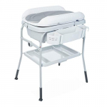 Chicco Cuddle & Bubble Bañera Bebé Ergonómica con Patas y Cambiador con Acolchado y Suave Reductor, Altura Regulable, Cierre Compacto, Organizador, 2 Ruedas, Máx. 11 Kg – Color Gris (Dots)