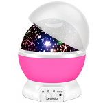Moredig Lampara Nocturna Infantil, 360° Rotación Romántica Lampara Proyector Estrellas y 8 Modos, Regalo Para Niños y Bebés Cumpleaños, Día de los Reyes, Navidad, Halloween etc, Rosa