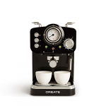IKOHS THERA Retro – Cafetera Express para Espresso y Cappucino, 1100W, 15 Bares, Vaporizador Orientable, Capacidad 1.25l, Café Molido y Monodosis, con Doble Salida (Negro)