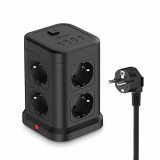 JSVER Regleta Enchufe Vertical con USB,8 Tomas con 4 USB Puertos(5V,4.8A) Enchufe Electrica Protección contra Sobretensiones con Interruptores para el hogar, la Oficina y los Viajes Cable 2 m Negro