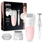 Braun Silk-épil 5 Depiladora Mujer 3 en 1 con Tecnología Micro-Grip, Cabezal de Afeitado y Recorte y Perfilador Línea Bikini, Uso en Seco y en Mojado, Inalámbrica, 5-820, Blanco/Rosa