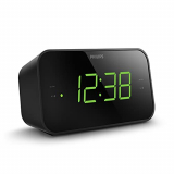 Philips Despertador Radio con Pantalla para la Cabecera, Radio Digital con Doble Alarma, Temporizador para Dormir y Función de Repetición, Batería Portátil, Negro con Pantalla
