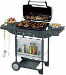 Campingaz Texas Re.volution S – Barbacoa a Gas para Piedra Lava , con 2 Quemadores de Gas Compactos, Quemador lateral, 8,2 kW de Potencia, Parrillas de Hierro Fundido, Mesas Laterales y Carro de Acero