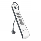 Belkin BSV401 SurgeStrip – Tira de protección contra sobretensiones de 4 vías con conexiones USB (2.4 A), blanco