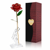 Cozime Rosa de Oro 24K con Base Soporte, Fresco Rosas Vivas con Caja de Regalo para Madre, Novia, Esposa, el Día de San Valentín, Navidad, Fiestas Doradas – Rojo (Rojo) (Rojo) (Rojo)