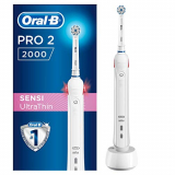 Oral-B PRO 2 Sensi Ultrathin Cepillo de Dientes Eléctrico con Mango Recargable, Tecnología Braun y 1 Cabezal de Recambio, Encías Fuertes y Sensibles, 2000 – Blanco