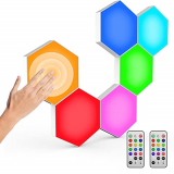 Panel LED RGB con Smart Touch, Lámpara LED Pared Hexagonal, Lampara Gaming de Empalme de Geometría Bricolaje para Habitación/Sala de estar/Bar de la casa, Paquete de 6