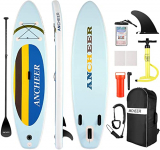 ANCHEER Tabla Paddle Surf Hinchable 305 x 76 x 15 cm, Tabla Padel Surf Hinchable Ultraligero (7.5kg) con Mochila, Remo Ajustable, Aleta, Bomba de Mano, La Carga máxima es de 130 kg