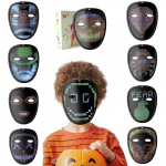Aedcbaide Máscara para niños, máscara con luz LED de Halloween con 30 patrones estáticos + 40 dinámicos con detección de gestos, máscara aterradora para niños para Halloween, cosplay, fiesta