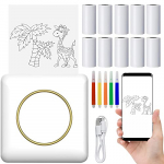 QKTYB Mini Impresora Térmica, Portátiles Mini Pocket Inalámbrica Impresora Etiquetas Autoadhesivas con 10 Rollo de Papel y 5 Pluma Etiqueta Nota Recibo Papel Impresora con iOS y Android
