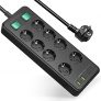 Regleta de Enchufes 8 Tomas con USB-C,Regleta Enchufe Proteccion sobretension,Múltiples Regletas con 4 USB,Regleta Oficina con 2 Interruptor Individual ,3,4 A,1.5m Cable,1000 J,4000W/16A, Negro