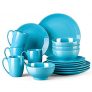 LOVECASA-Sweet Vajilla de Porcelana de 16 piezas, Juego de Vajilla para 4 Personas, Cada Una con 4 Cuencos, 4 Tazas, 4 Platos de Postre y 4 Platos de Cena, Azul Marino