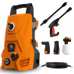 SUNPOW Hidrolimpiadora, 6 en 1 Hidrolimpiadora de Alta Presión 135 bar, Caudal máximo de 300L / h, Máxima potencia de 1500 W, 2 tipos de boquillas, pistolas para limpiar patio, jardín
