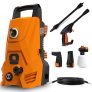 SUNPOW Hidrolimpiadora, 6 en 1 Hidrolimpiadora de Alta Presión 135 bar, Caudal máximo de 300L / h, Máxima potencia de 1500 W, 2 tipos de boquillas, pistolas para limpiar patio, jardín
