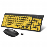 Zienstar-Pack Teclado y Ratón Inalámbrico Español con Receptor USB,Impreso a Letra Grande para Personas Mayores con Baja Visión-Amarillo